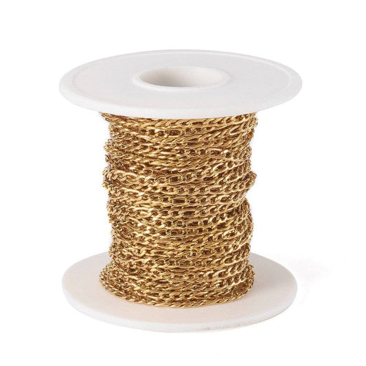 Gold Figaro Chain By the Foot - Ion Plated Stainless Steel