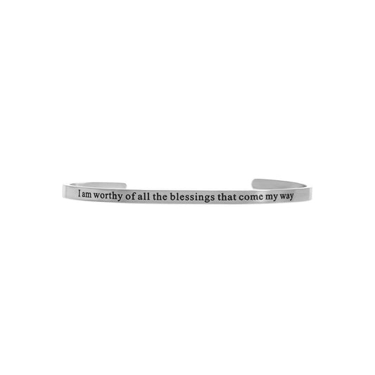 18K Gold PVD Worthy of Blessings Engraved Bangle Bracelet