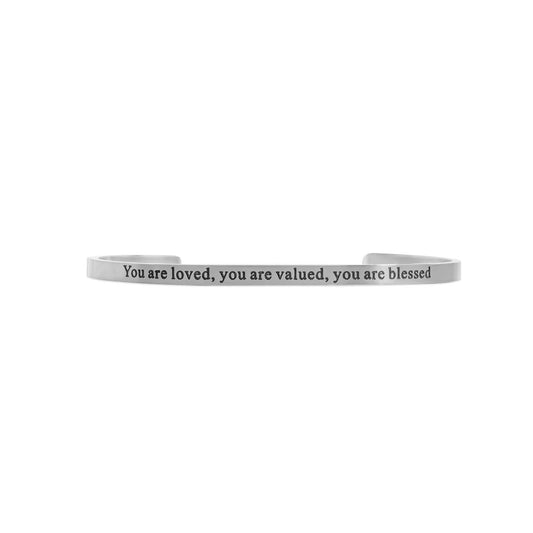 18K Gold PVD You are Loved Engraved Bangle Bracelet