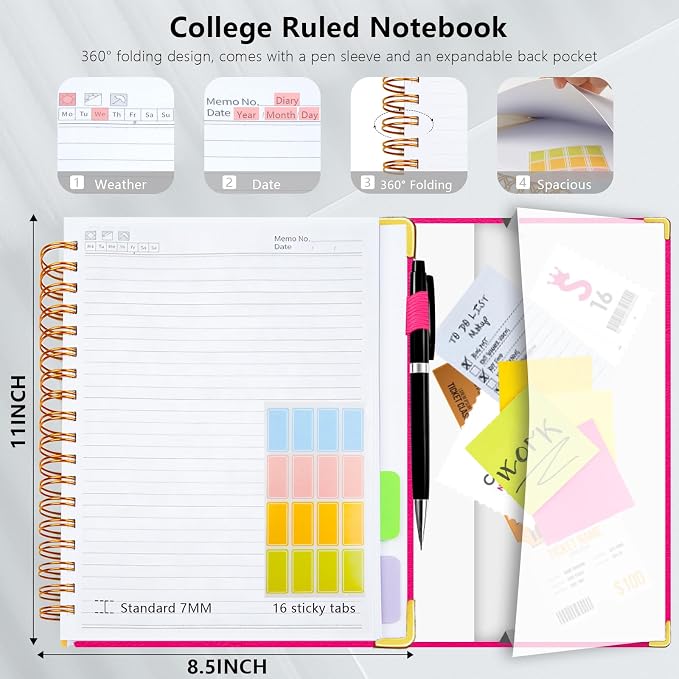 Pink Hardcover Spiral College Notebook