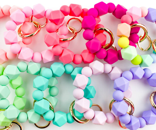 Beaded Wristlet Silicone Keychain | Dusty Pink