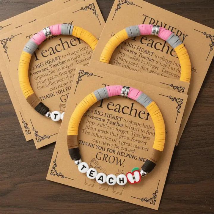 Teach Apple Beaded Stretchy Bracelet-W