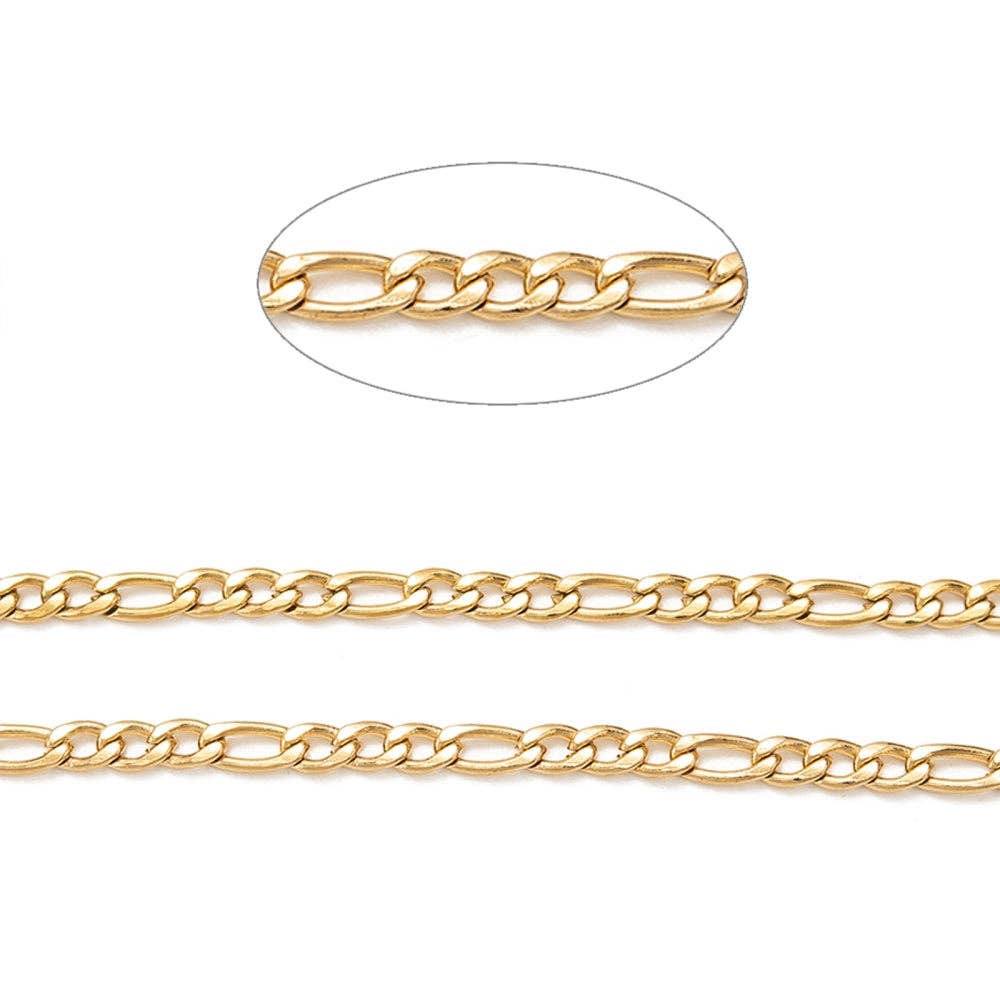 Gold Figaro Chain By the Foot - Ion Plated Stainless Steel