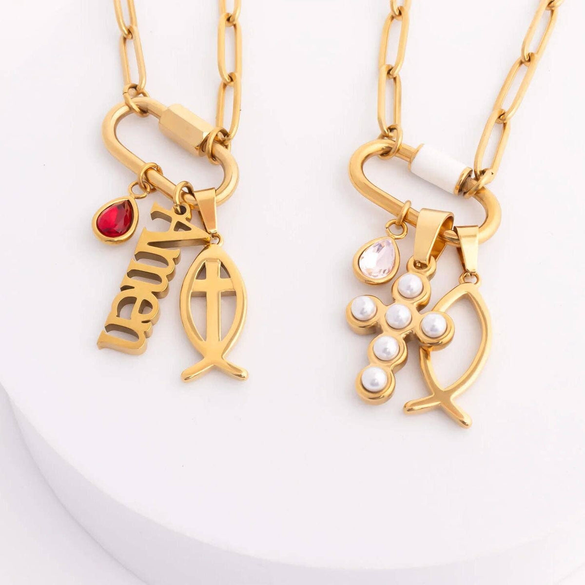 18K Gold PVD Stainless Steel Pearl Cross Charm