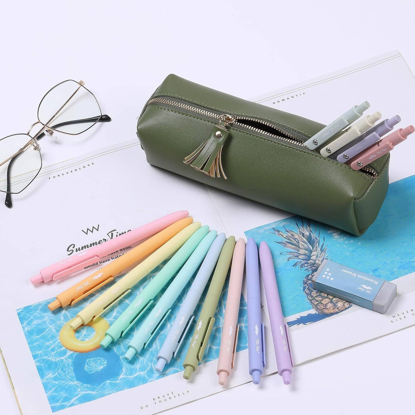 Green PU Leather Pencil Case Small