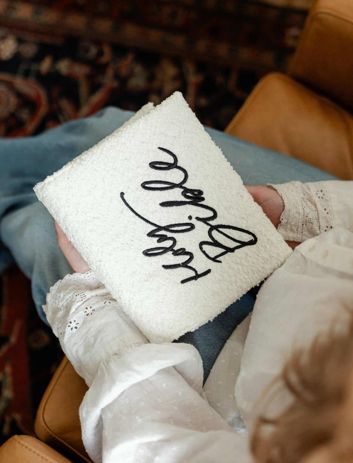Bible Cover: White embroidered