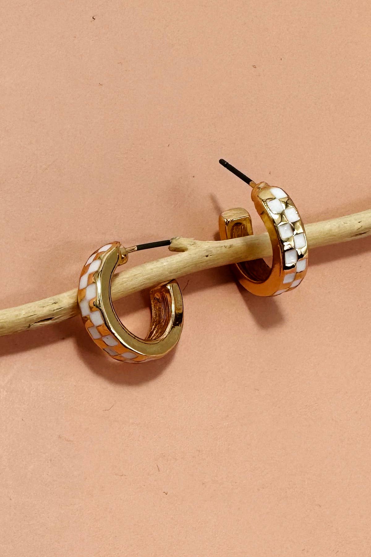 Magnolia MINI CHECKER HOOP HUGGIE EARRINGS