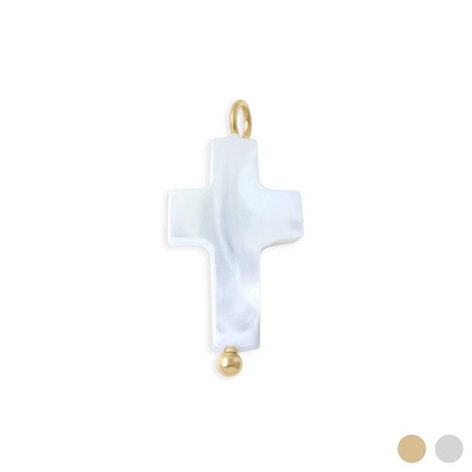 18K Gold PVD Stainless Steel Shell Cross Charm