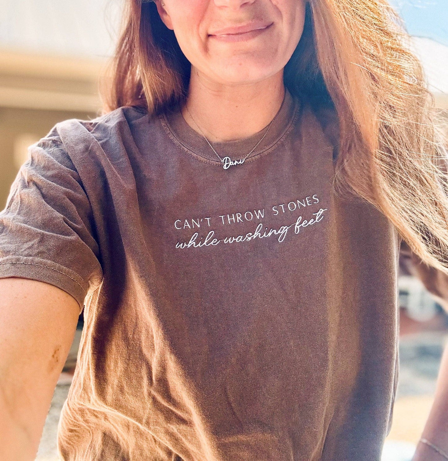Can't Throw Stones While Washing Feet Embroidered Shirt