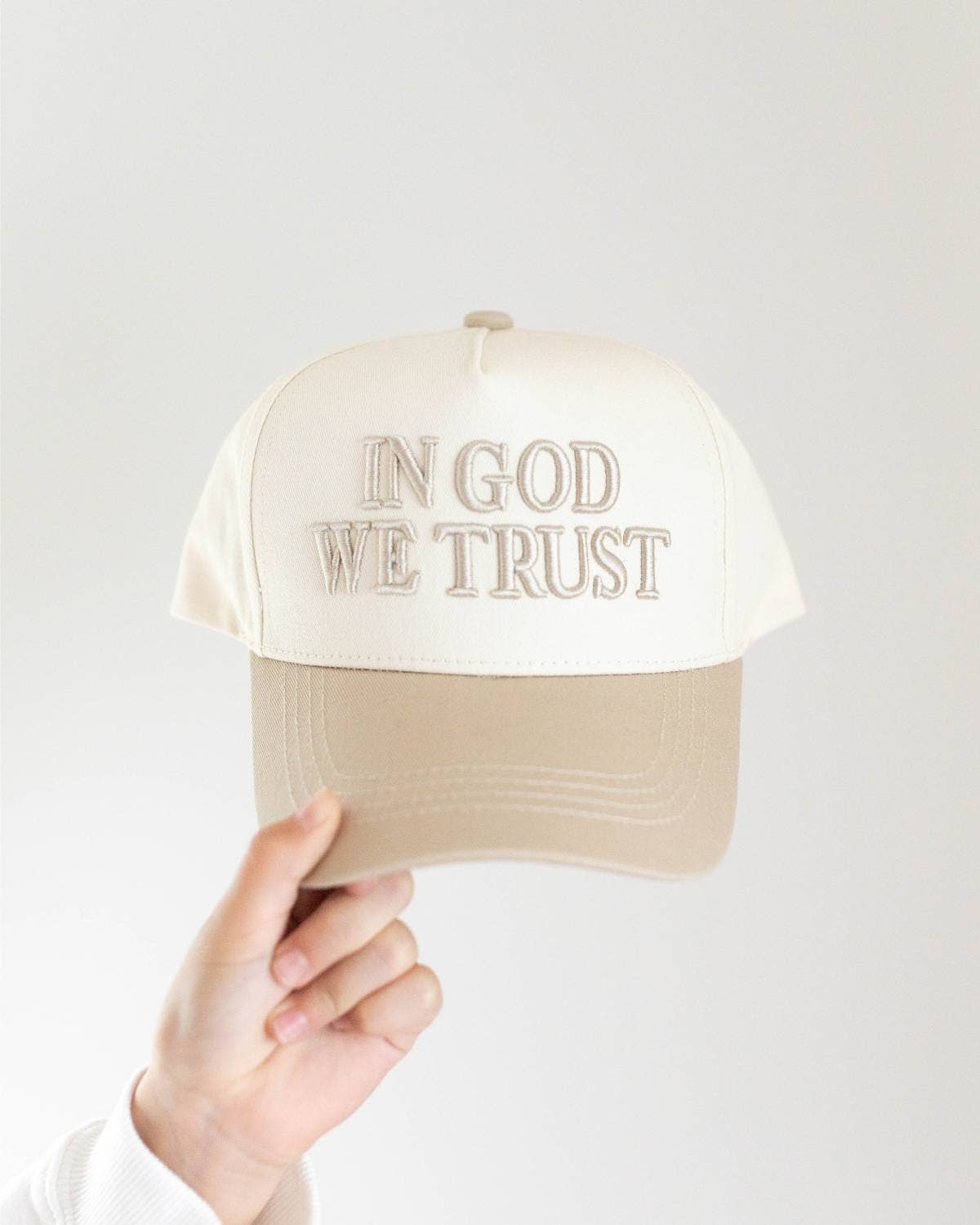 In God We Trust KIDS Hat - Khaki & Off-White