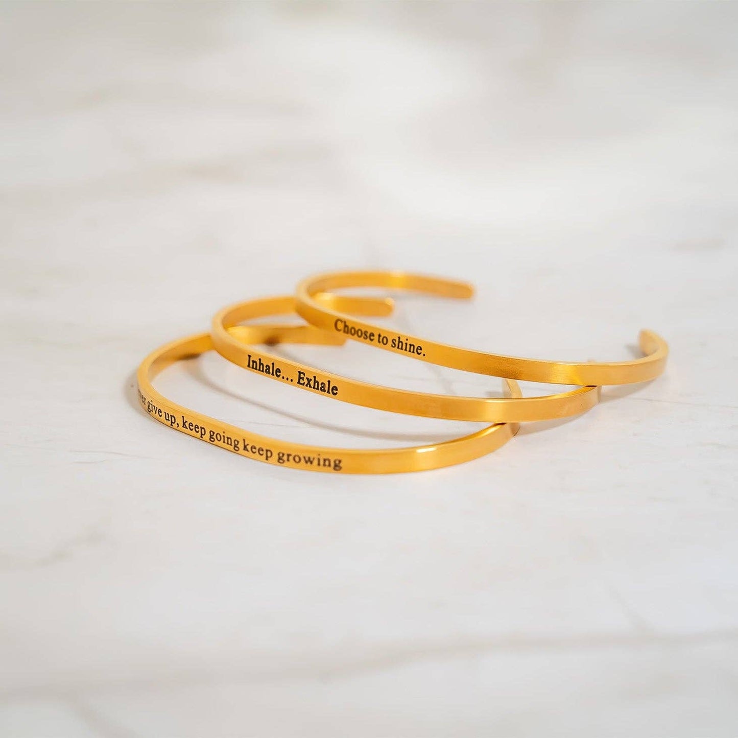 18K Gold PVD Never give up Engraved Bangle Bracelet