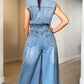Washed Denim Wide Leg Jumpsuit