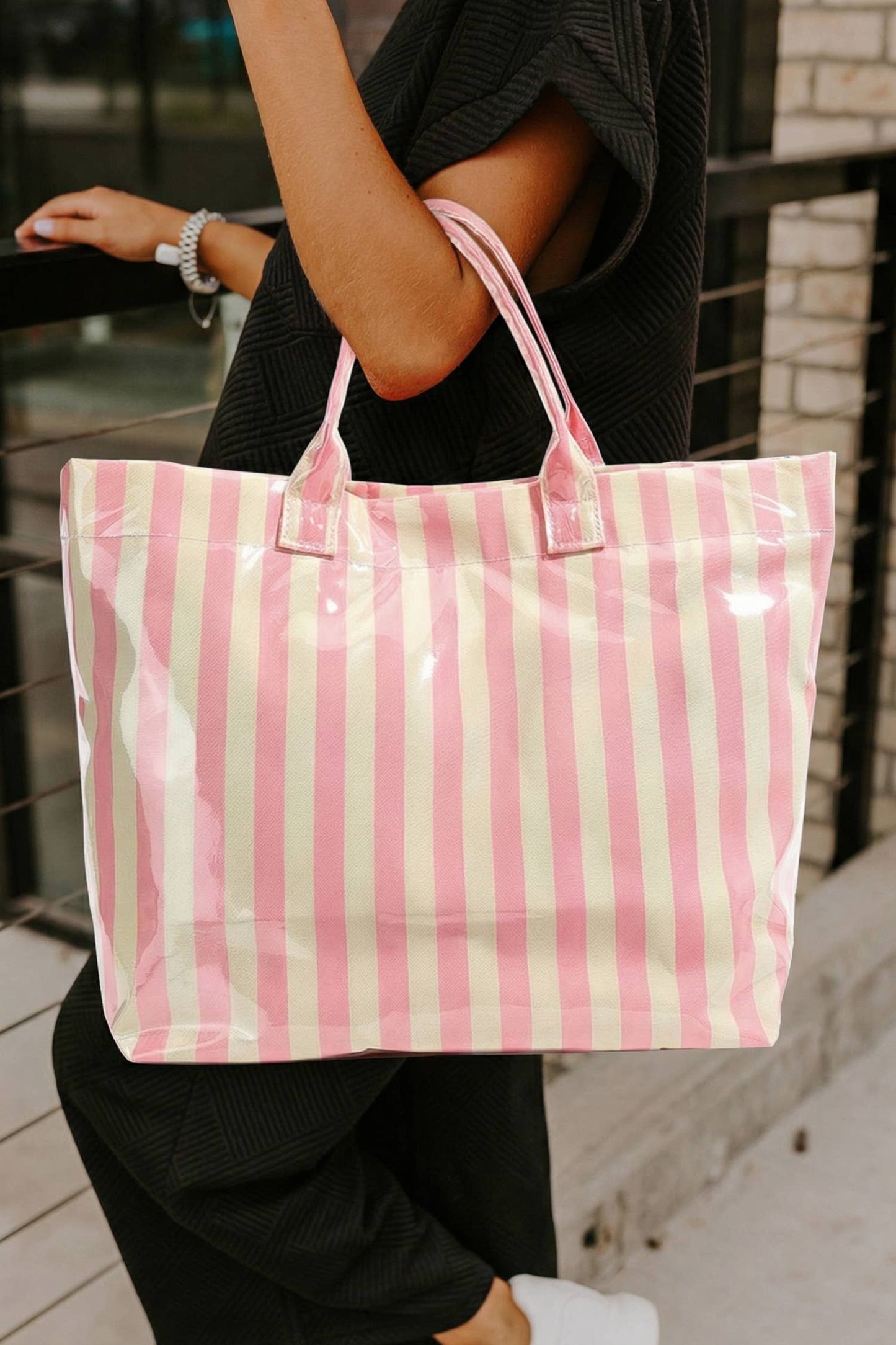 Magnolia Glossy Striped Large Tote Bag