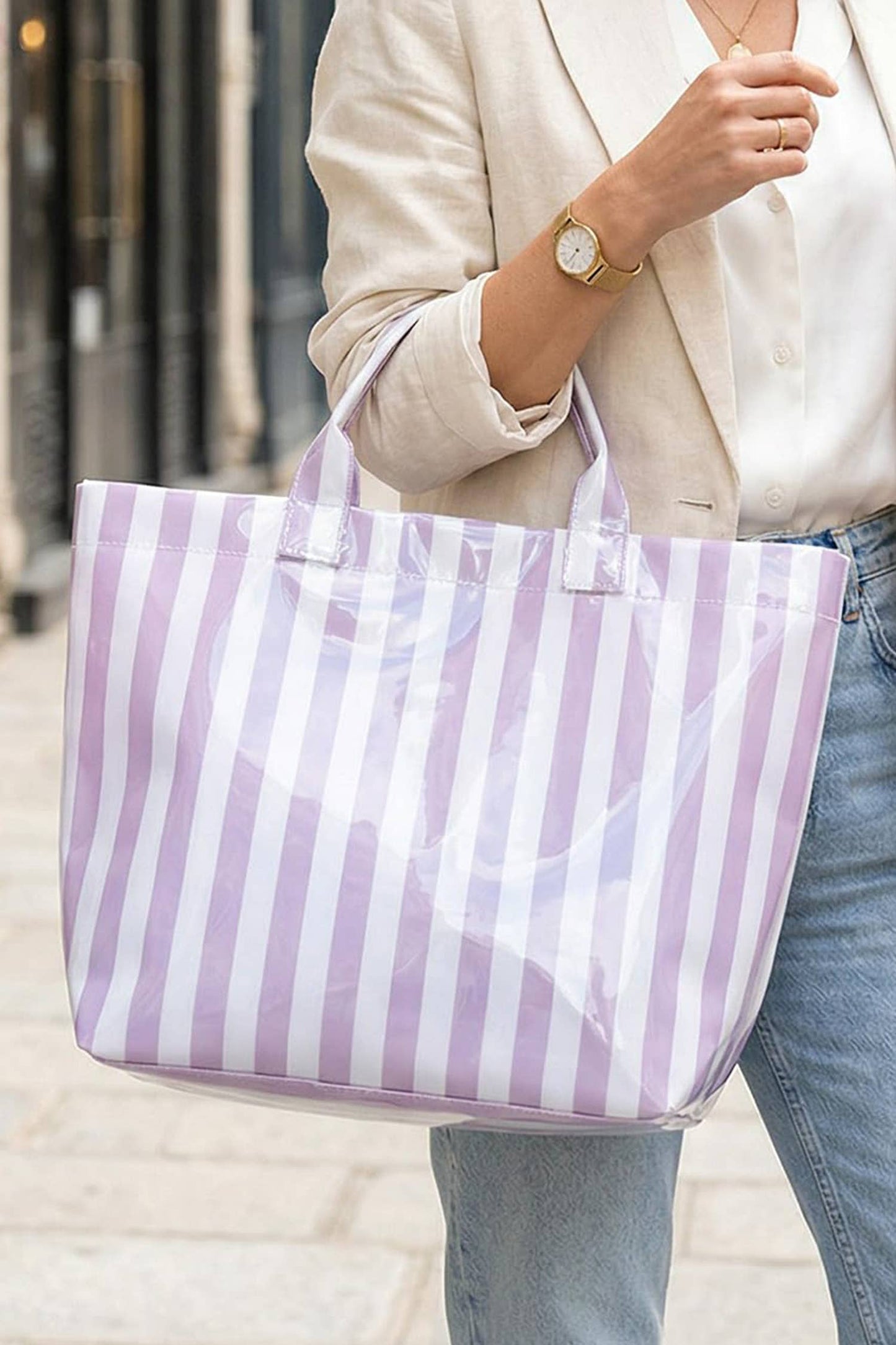 Magnolia Glossy Striped Large Tote Bag
