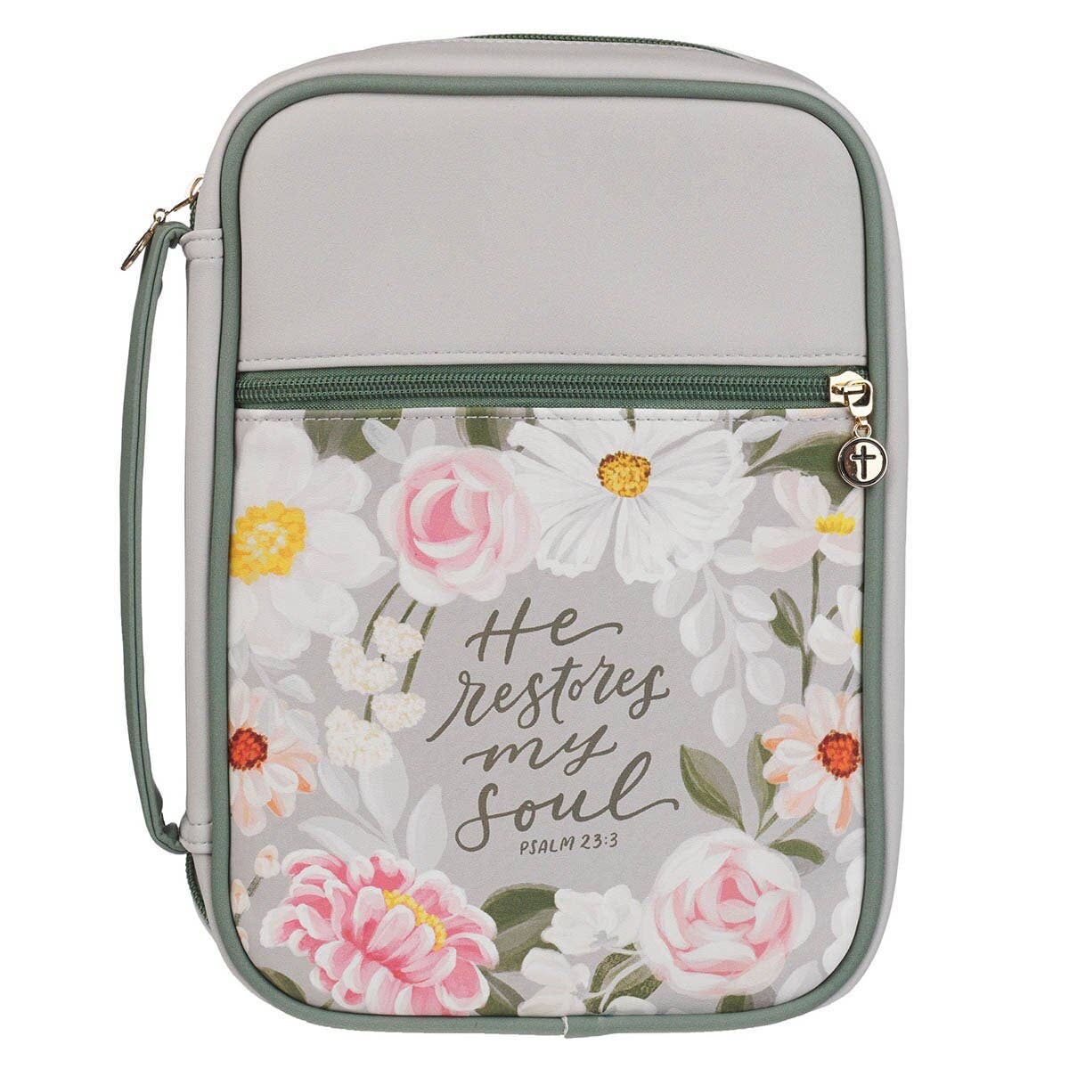 Bible Cover Fashion Green Floral He Restores My Soul Ps 23:3