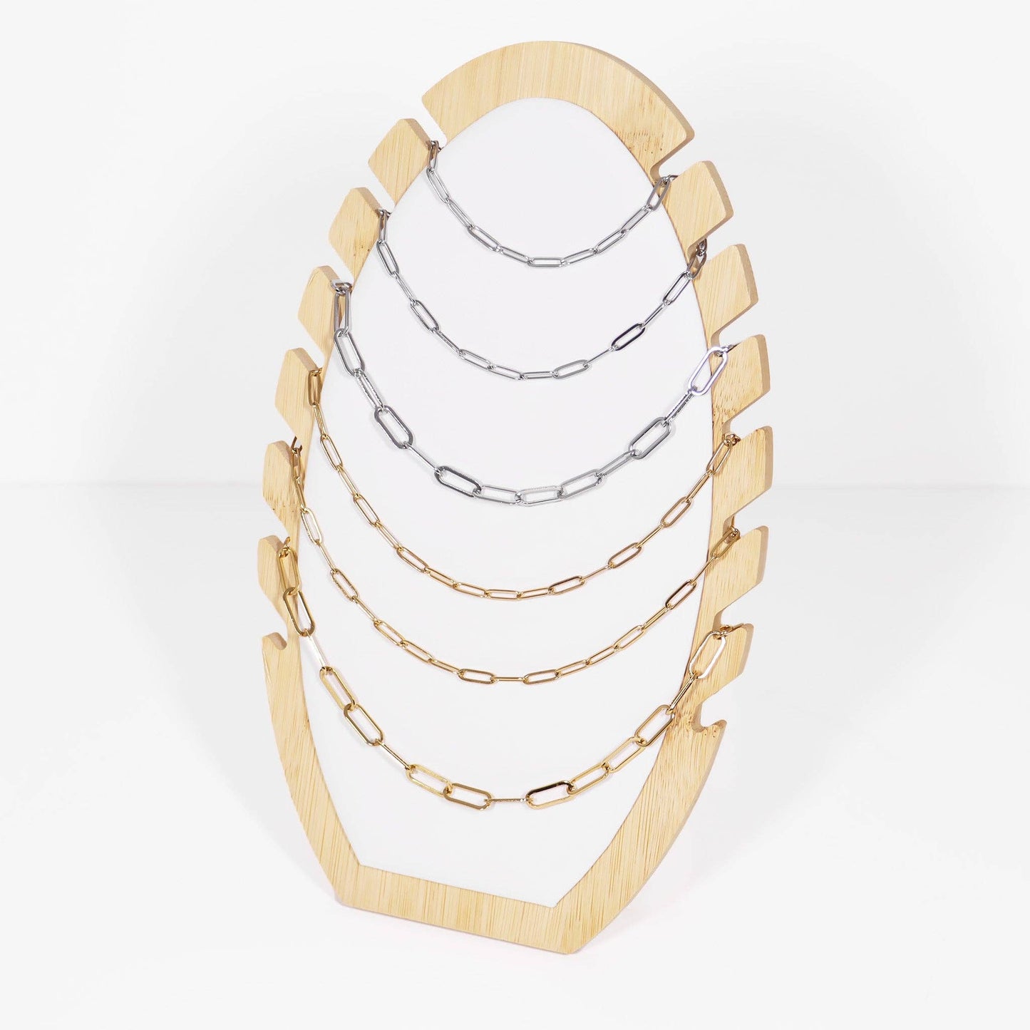 Natural Wood & Leather 7 Unit Necklace Display