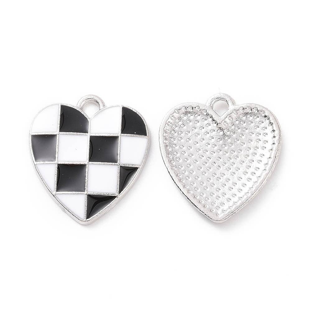 Alloy Black Checkered Heart Charm