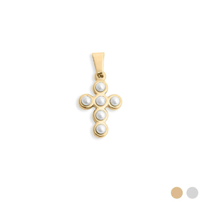 18K Gold PVD Stainless Steel Pearl Cross Charm