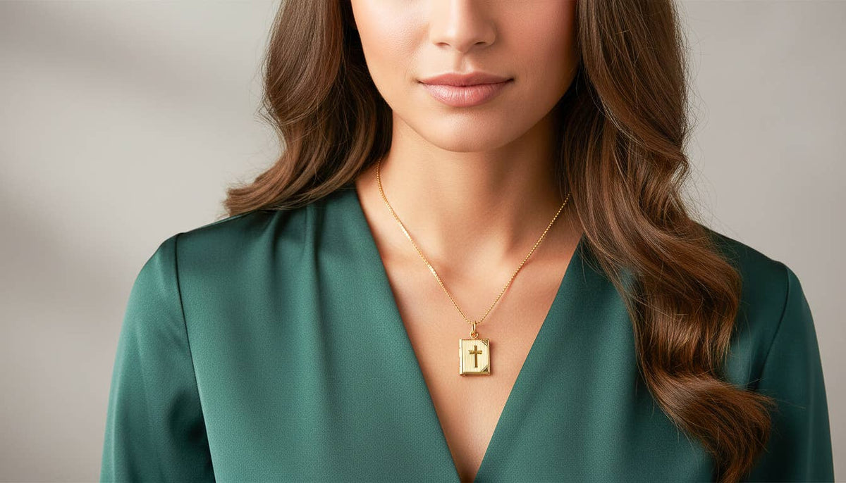 Gold Cross Locket Charm, photo locket for Necklace CPG2948