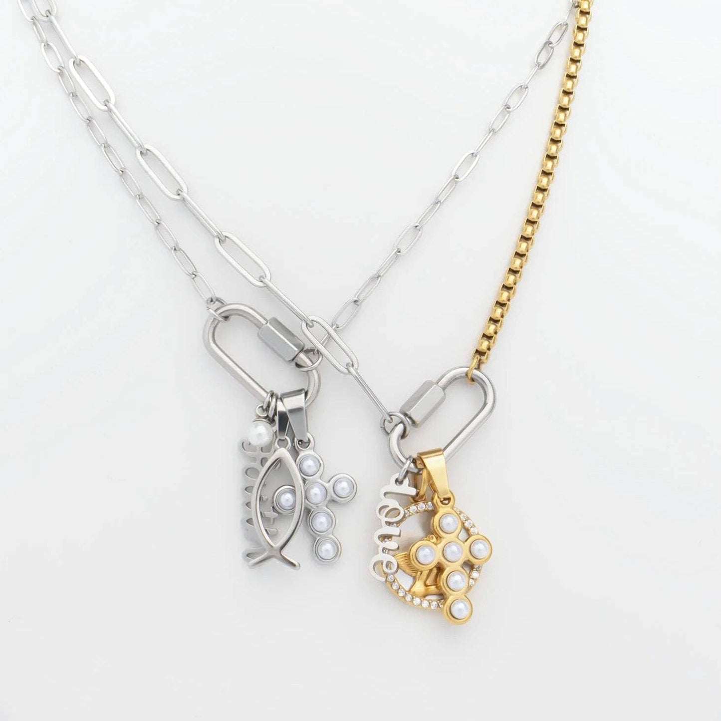 18K Gold PVD Stainless Steel Pearl Cross Charm
