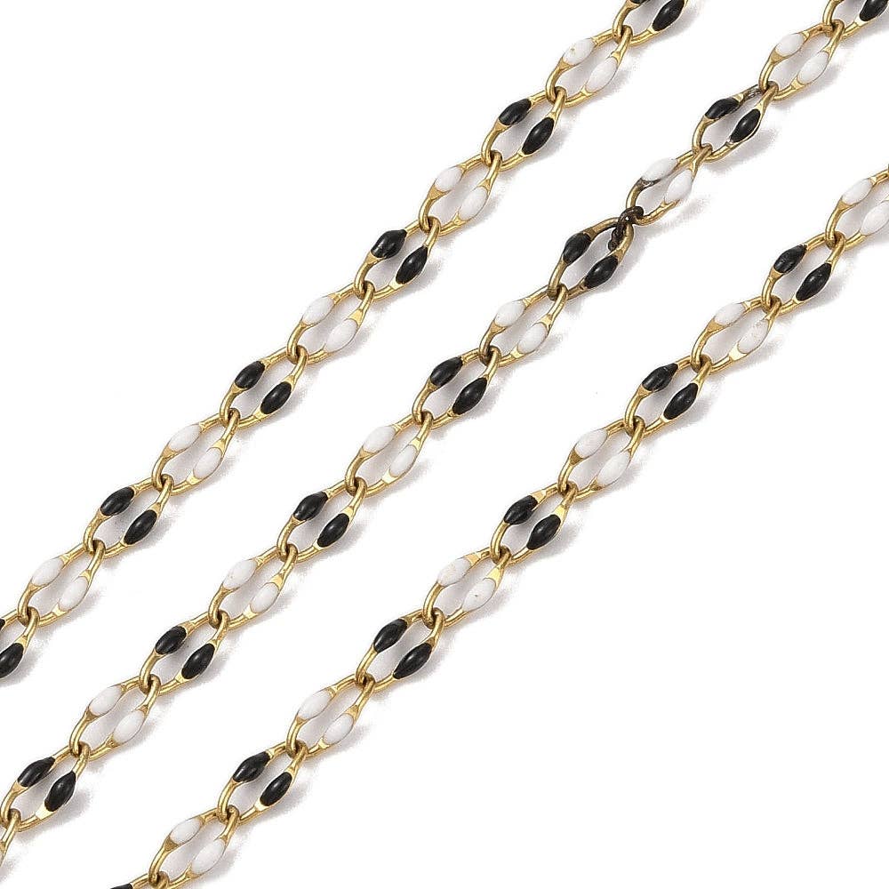 Ion Plated Stainless Steel Black & White Enamel Chain