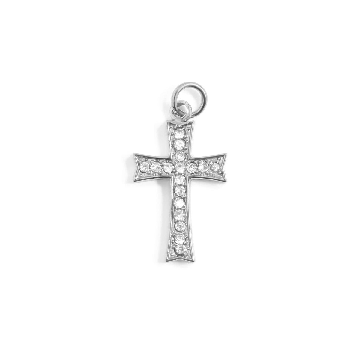 18K Gold PVD Stainless Steel Stone Cross Charm