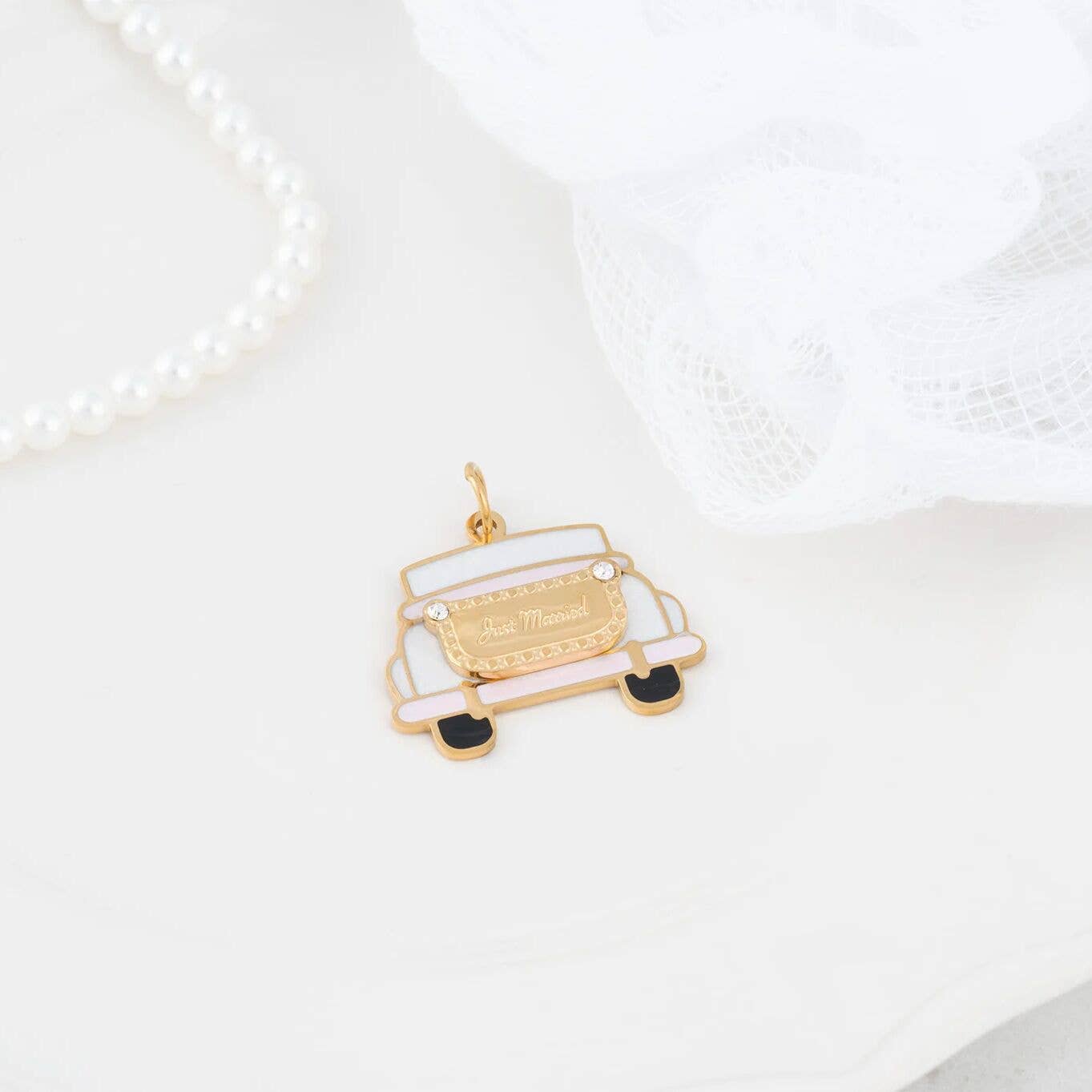 18K Gold PVD Stainless Steel Just Married Car Charm