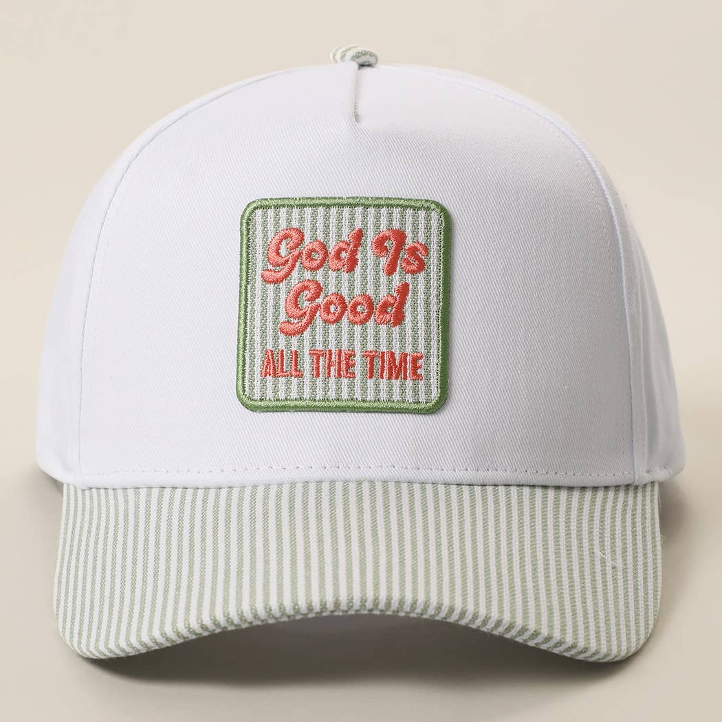 God Is Good Embroidered Patch Seersucker Brim Cap