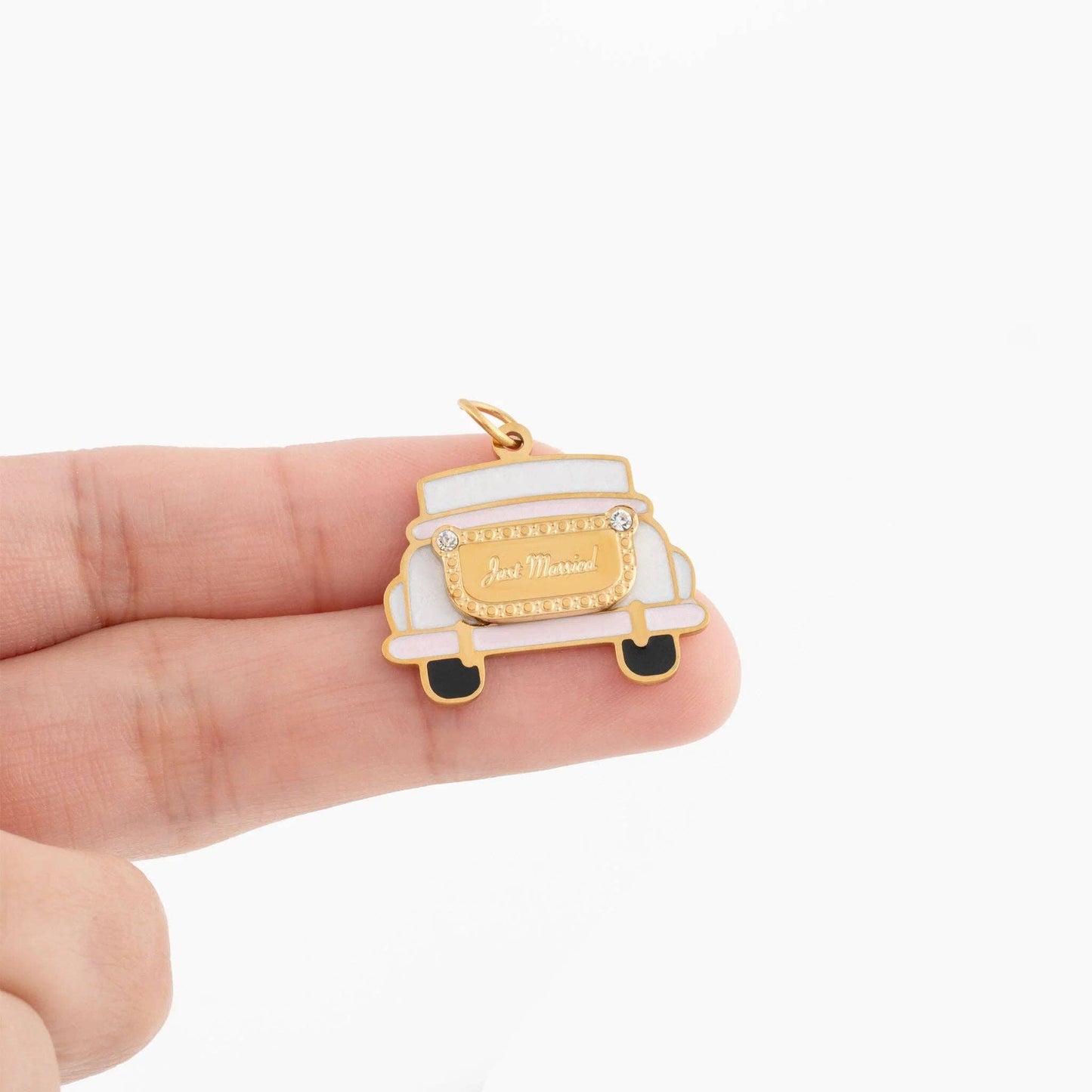 18K Gold PVD Stainless Steel Just Married Car Charm