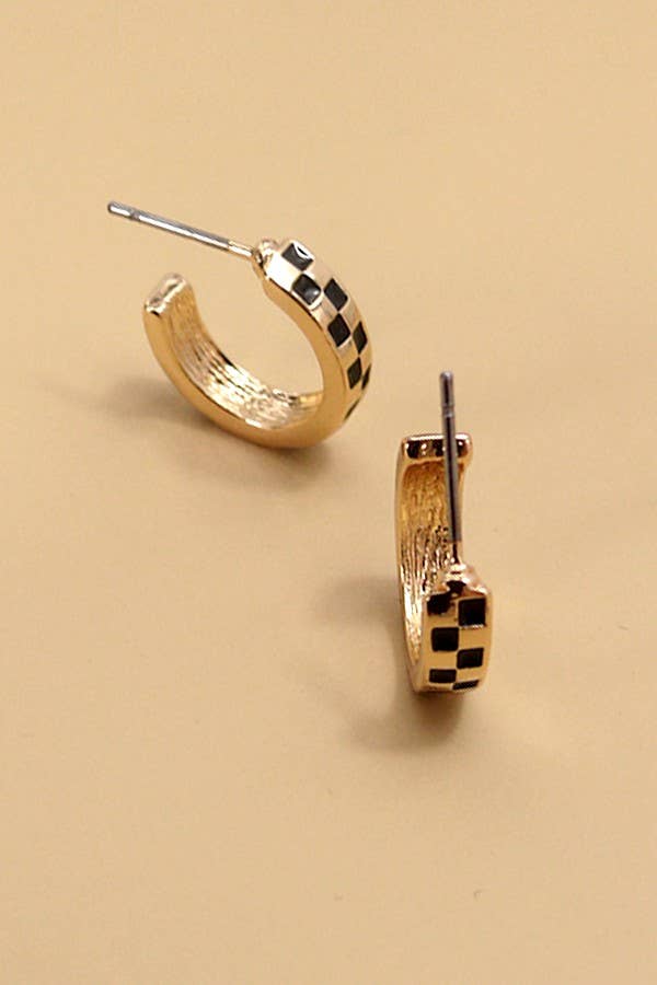 Magnolia MINI CHECKER HOOP HUGGIE EARRINGS
