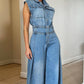 Washed Denim Wide Leg Jumpsuit