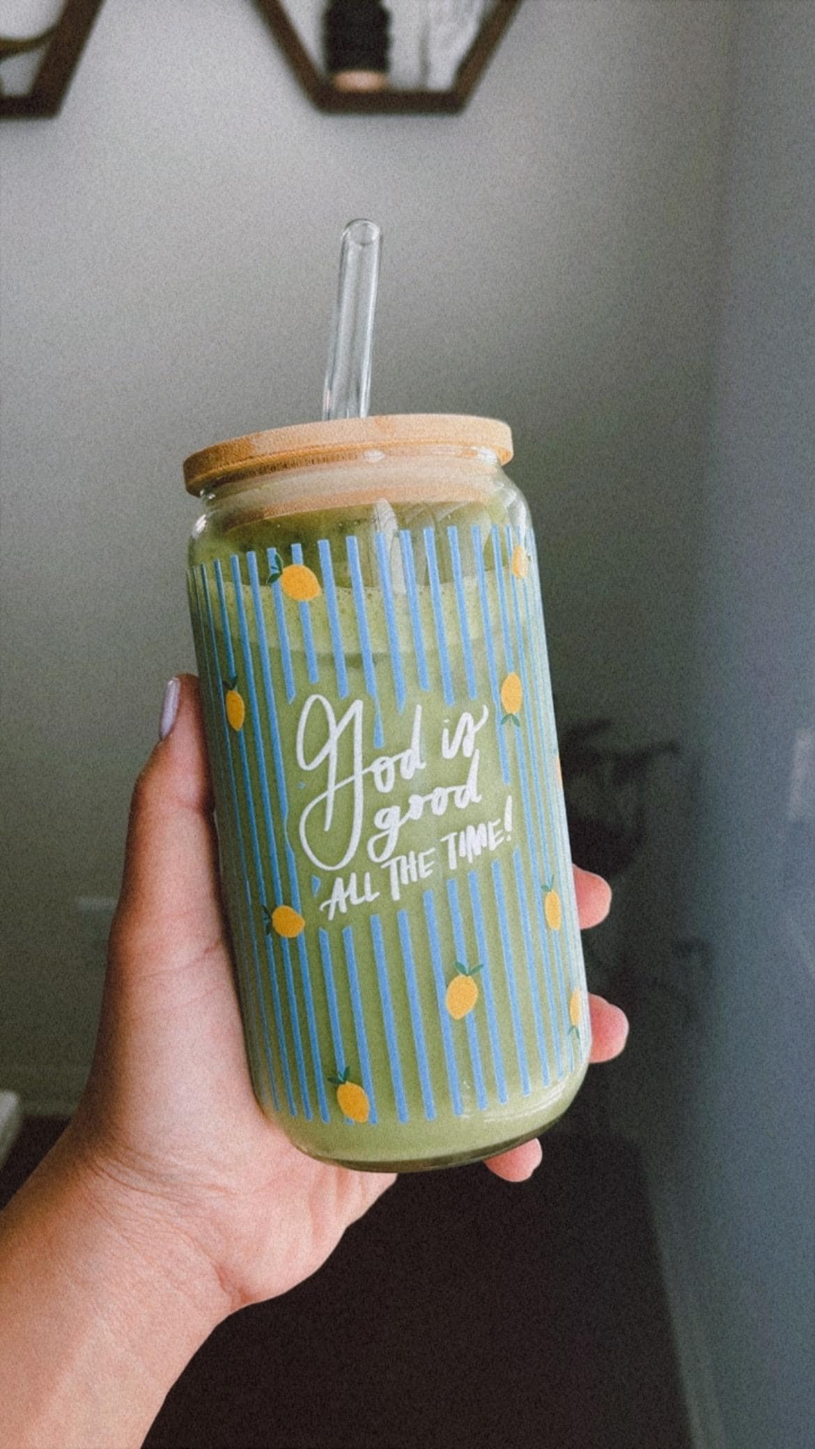 God is good Glass Cup with Bible Verse and Straw Lid