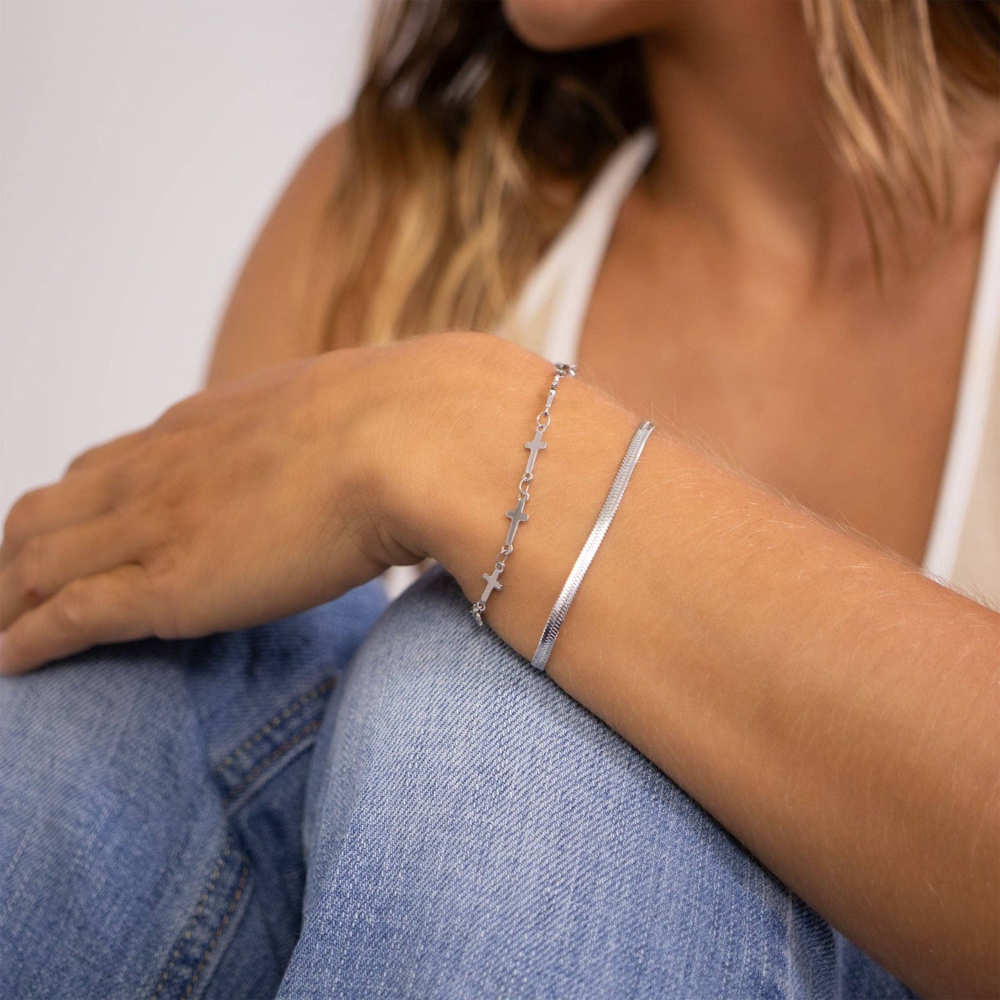 18K Gold PVD Stainless Steel Cross Chain Bracelet