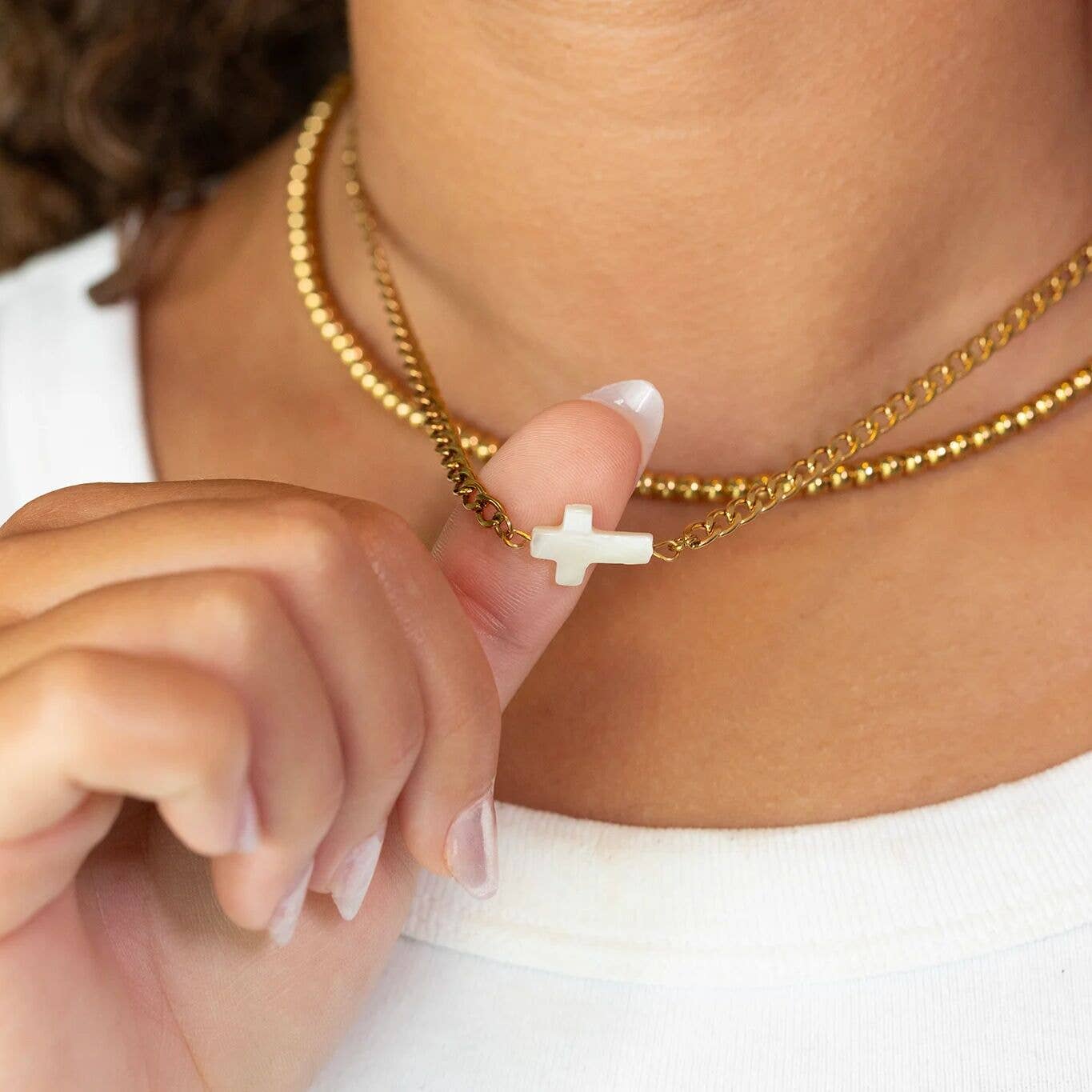 18K Gold PVD Stainless Steel Shell Cross Connector Charm