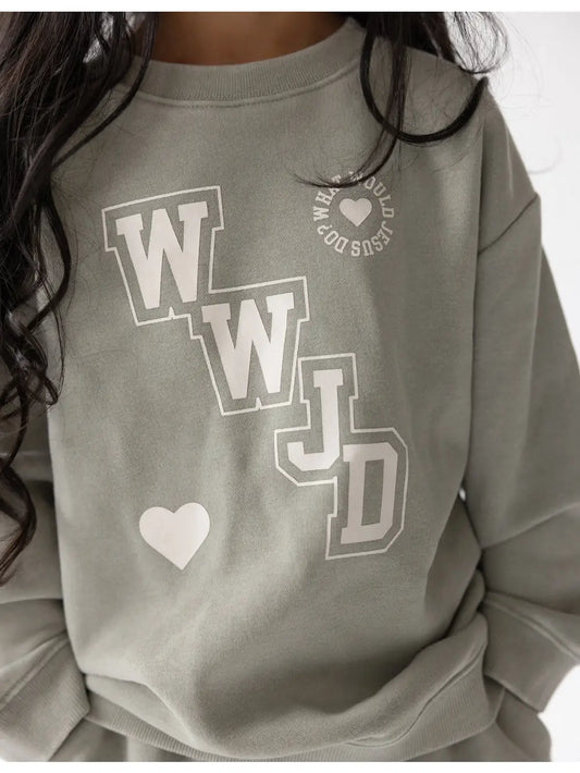 WWJD Varsity Kids Crewneck