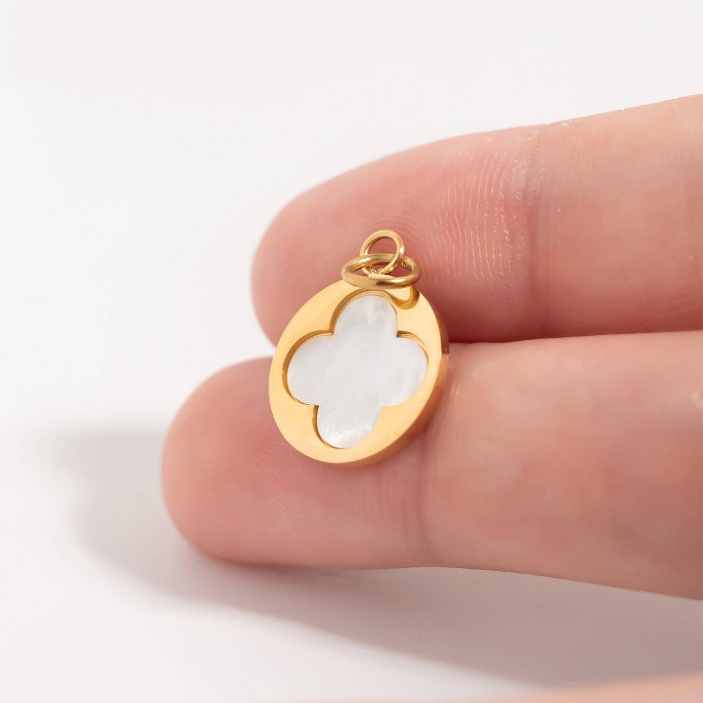 18K Gold PVD Stainless Steel Mother Of Pearl Floral Charm