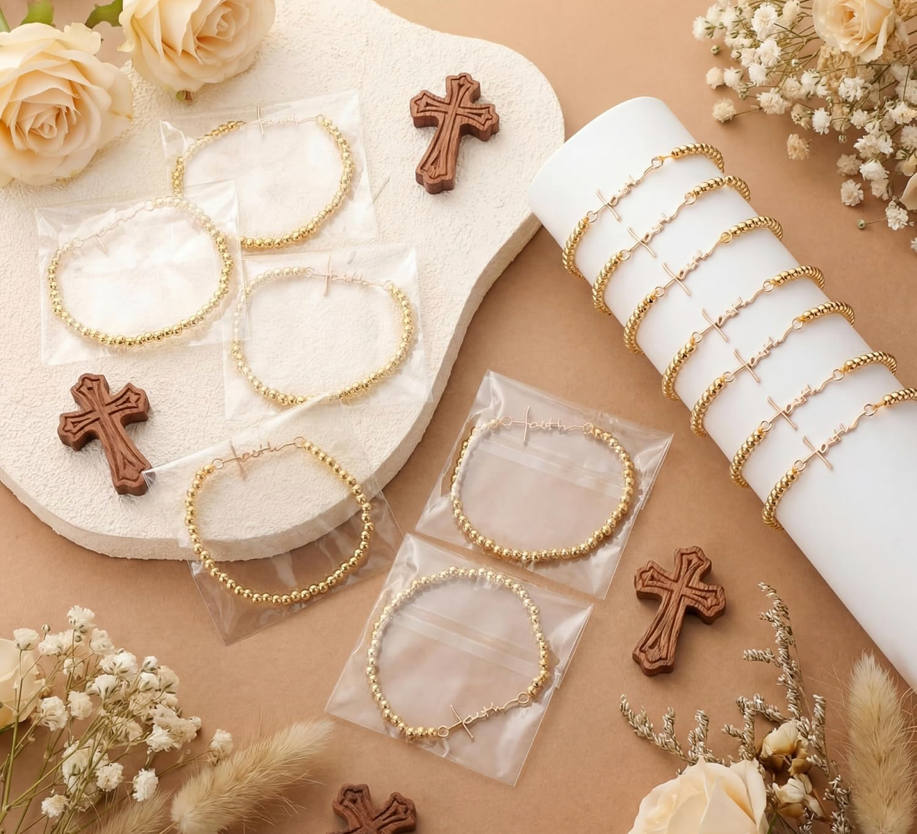 Gold tone beaded Faith bracelet  