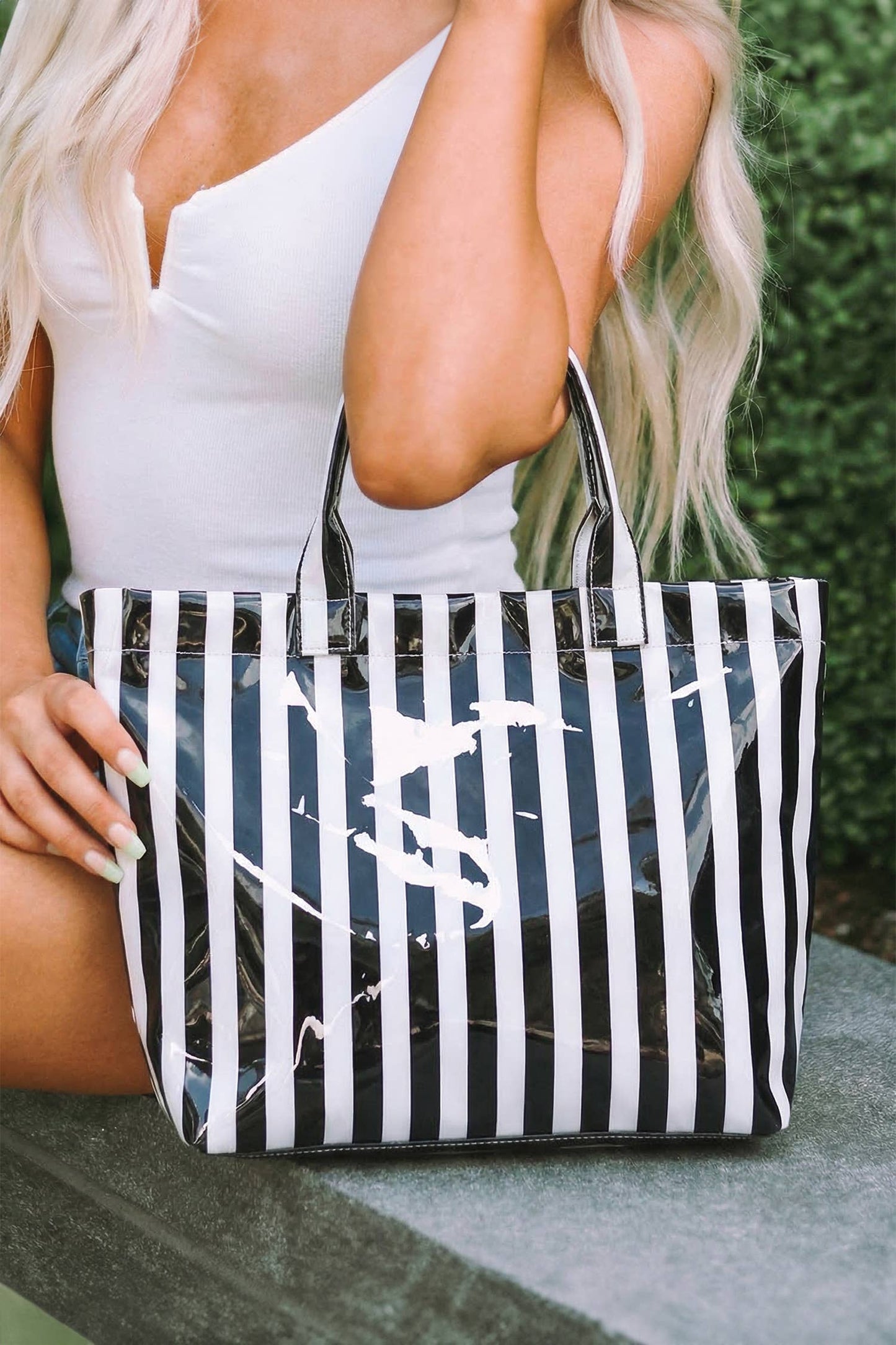 Magnolia Glossy Striped Large Tote Bag