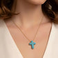 Faith Cross Charm Gold Chain Necklace Blue-W