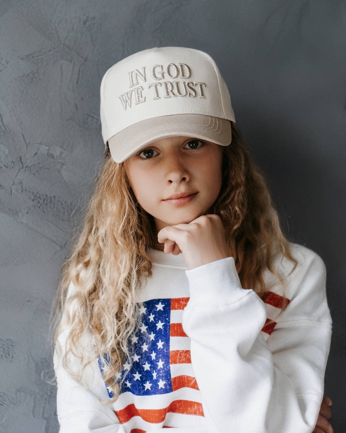 In God We Trust KIDS Hat - Khaki & Off-White