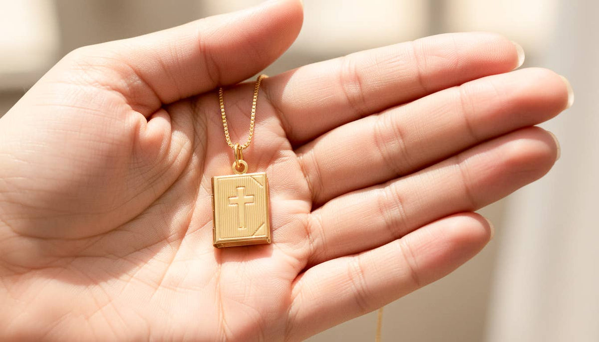 Gold Cross Locket Charm, photo locket for Necklace CPG2948