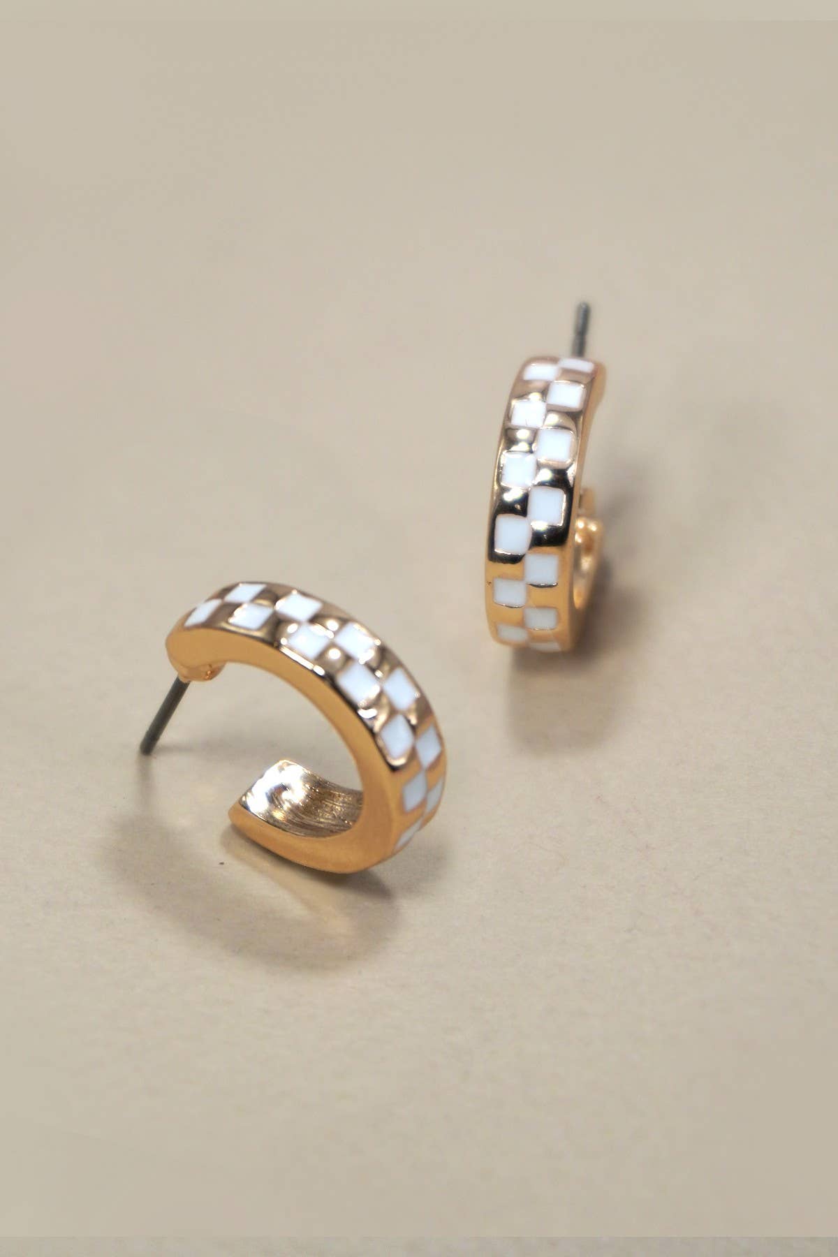 Magnolia MINI CHECKER HOOP HUGGIE EARRINGS