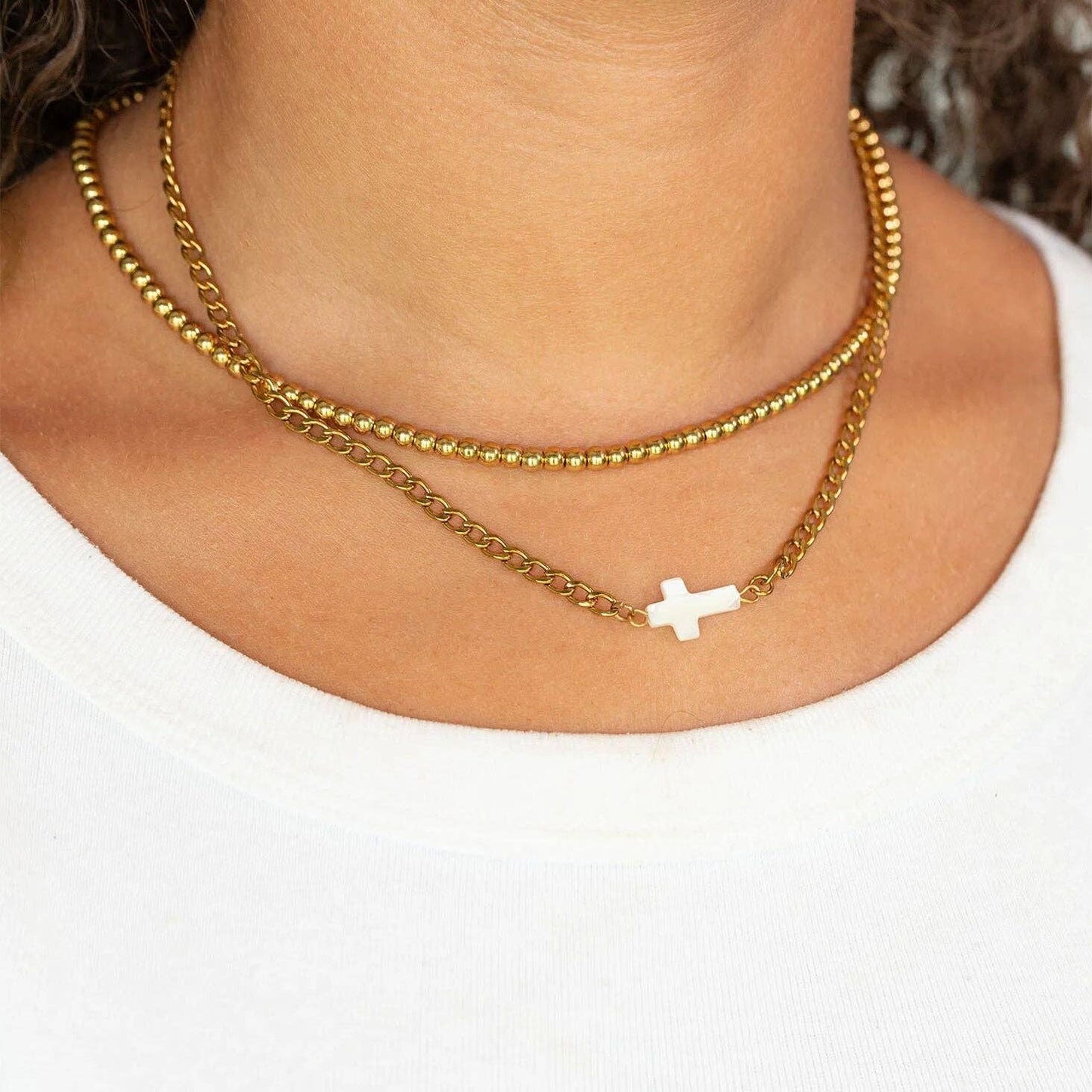 18K Gold PVD Stainless Steel Shell Cross Connector Charm
