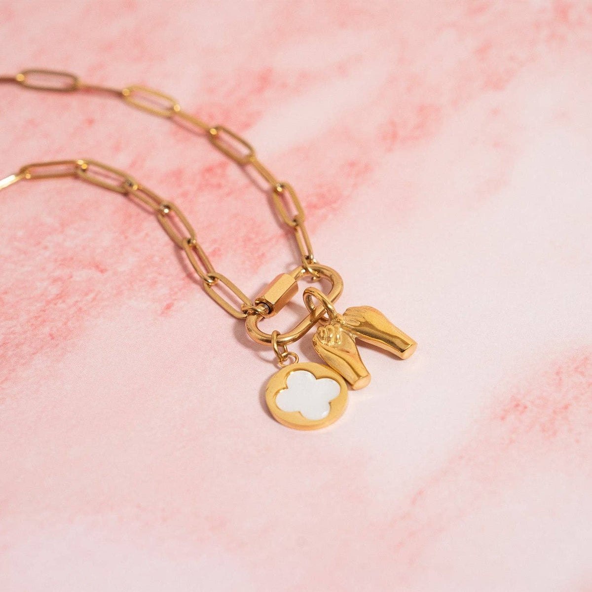 18K Gold PVD Stainless Steel Mother Of Pearl Floral Charm