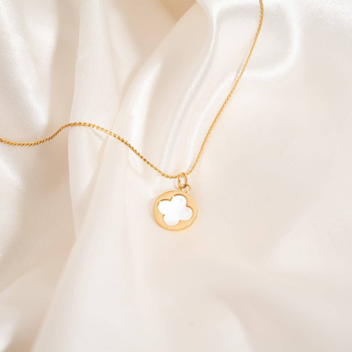 18K Gold PVD Stainless Steel Mother Of Pearl Floral Charm