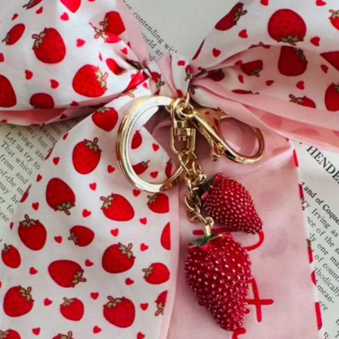 Spring Strawberry Bow Keychain & Bagcharm Set-W