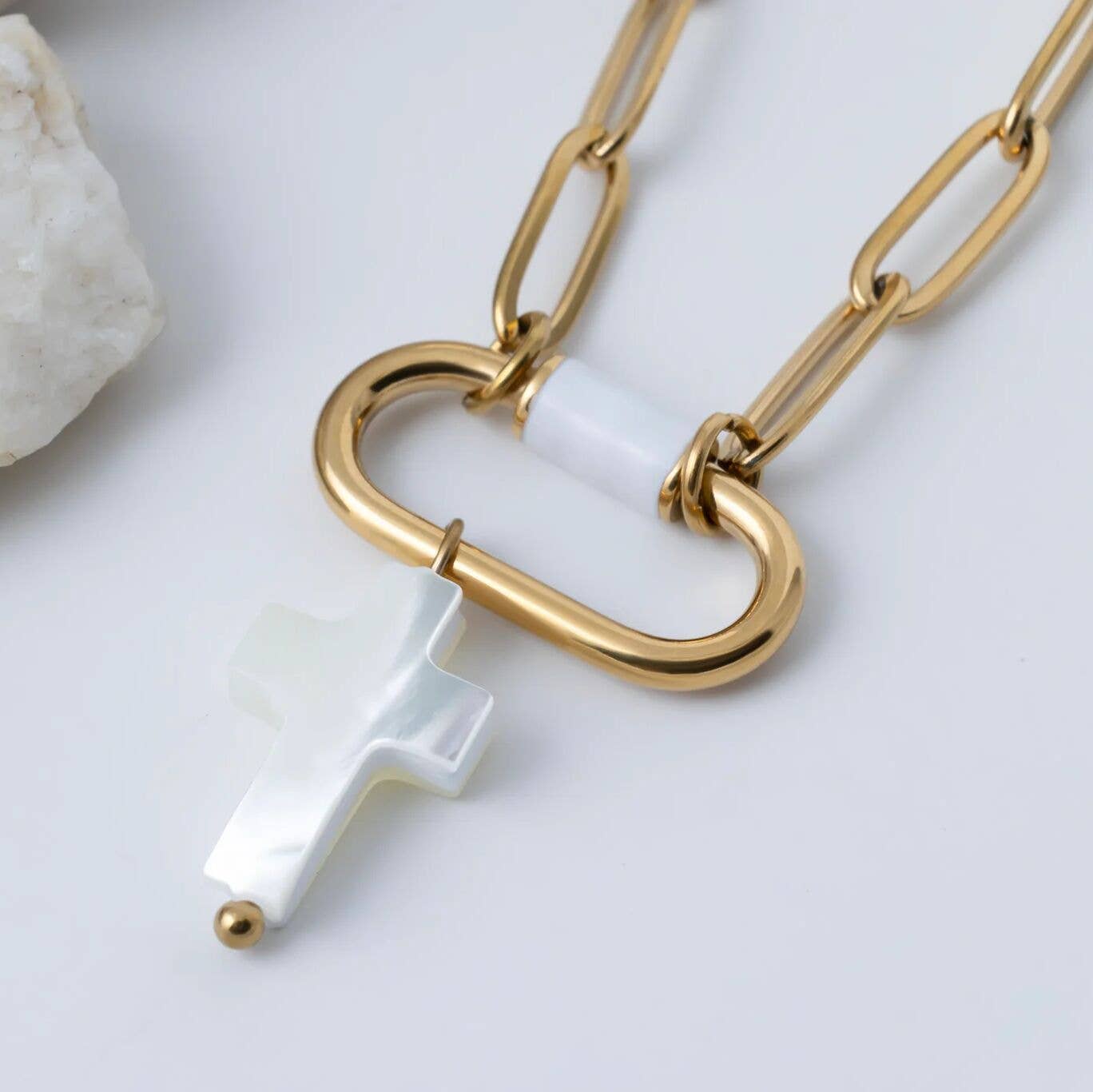 18K Gold PVD Stainless Steel Shell Cross Charm
