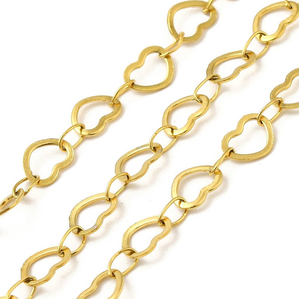 Gold Heart Chain By the Foot Ion Plated Stainless Steel