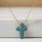 Faith Cross Charm Gold Chain Necklace Blue-W