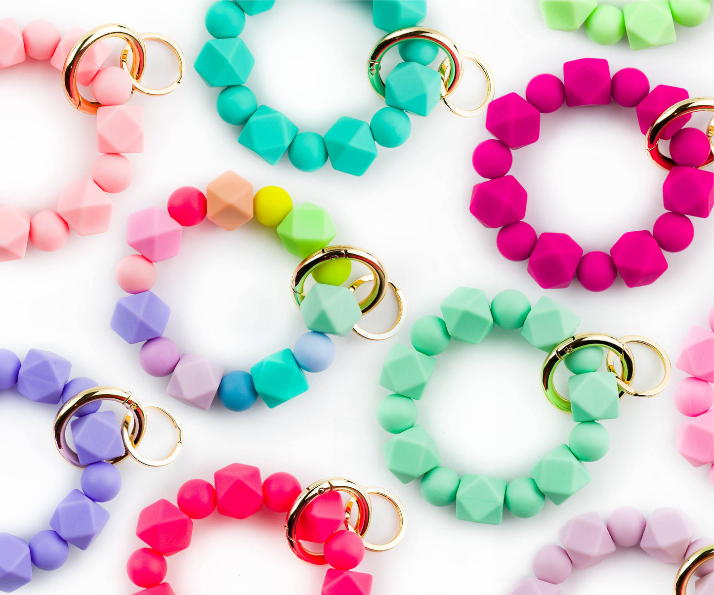 Beaded Wristlet Keychain Hexagon Silicone | Hot Pink